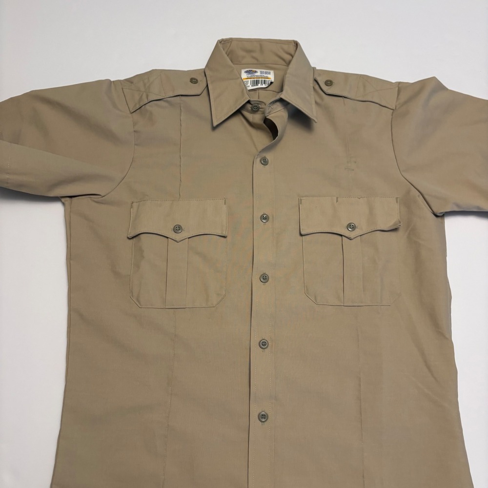 Riverside Uniform Shirt Mens 15.5 Tan Short Sleeve Epaulet Workwear 9T840 USA